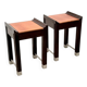 Pair of bedside tables in mahogany and stained oak, France 1980.