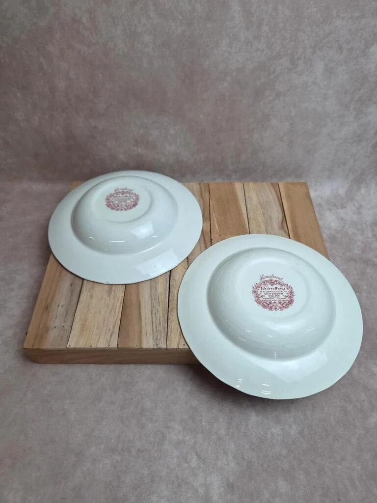 2 vintage deep plates in red Toile de Jouy by Grindley Homeland Staffordshire England.