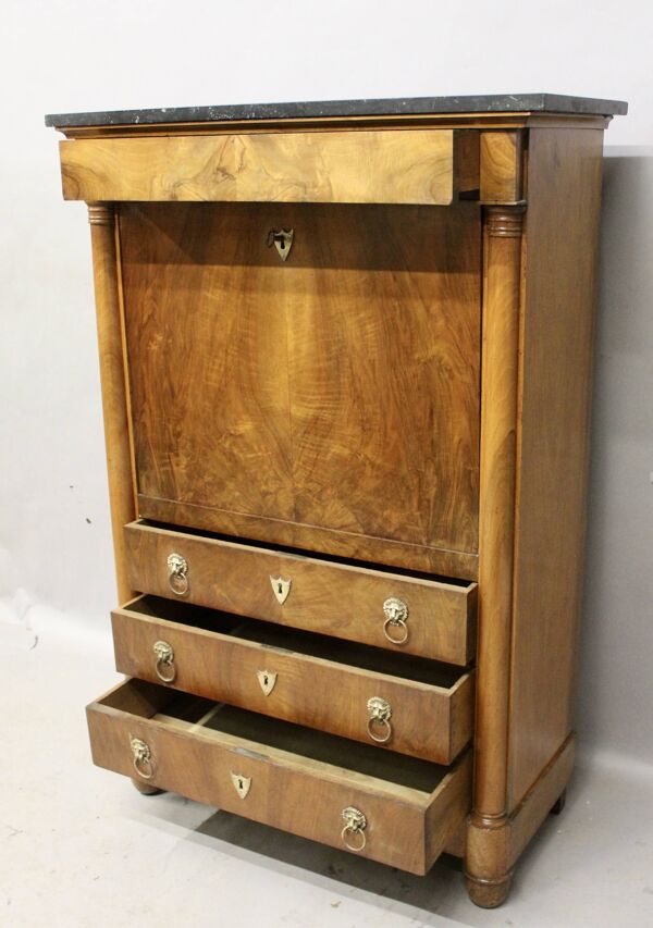 Secrétaire Empire en noyer et marbre noir