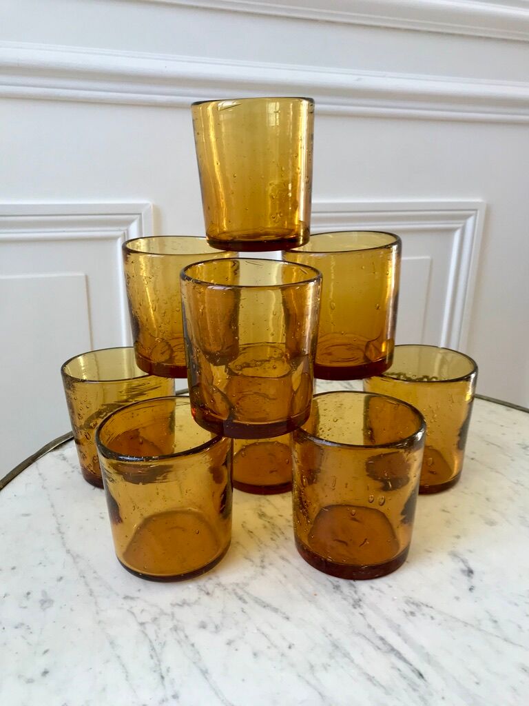 set of 9 bubbled glass water glasses from Biot 70s