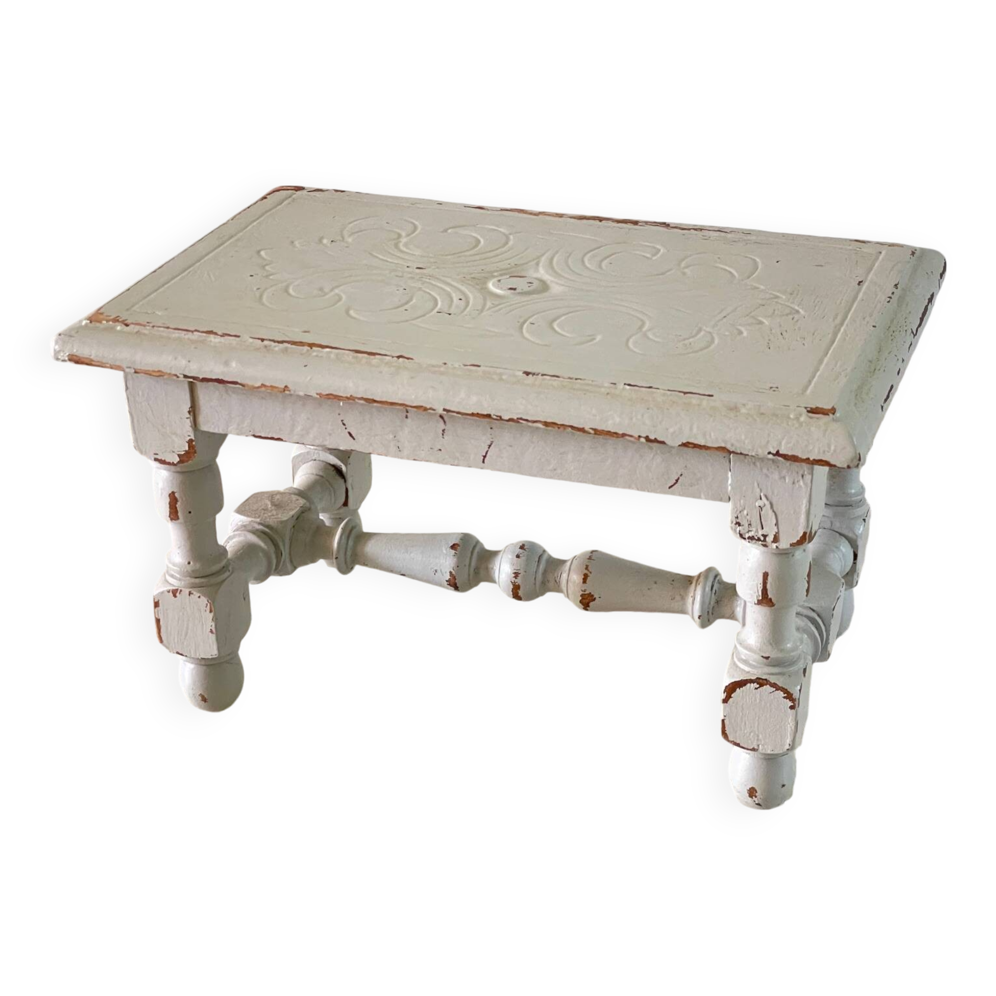 Tabouret vintage gris perle patiné
