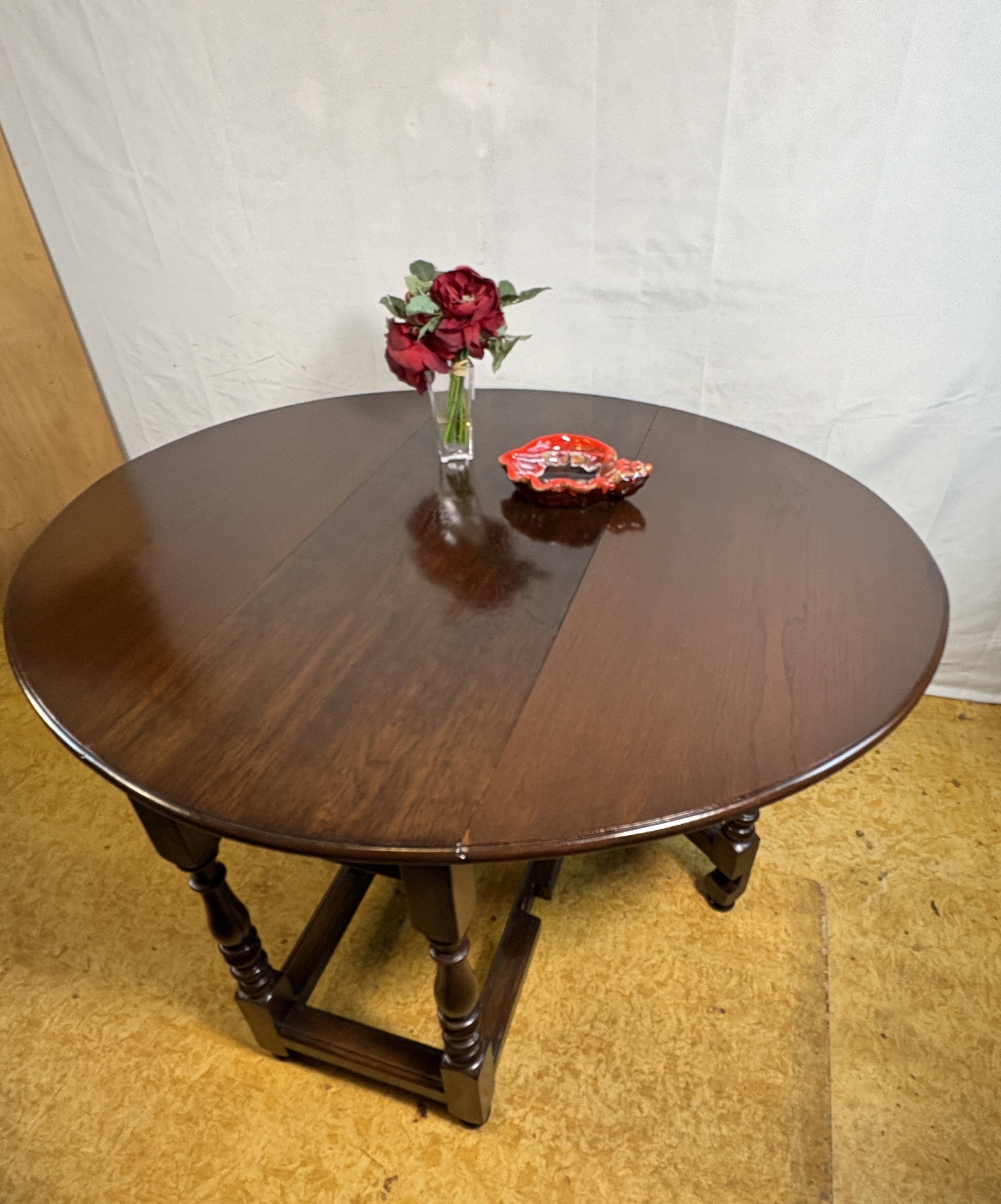 Jacobean Revival Solid Oak Gate Leg Drop Leaf Table 1900 English Antique