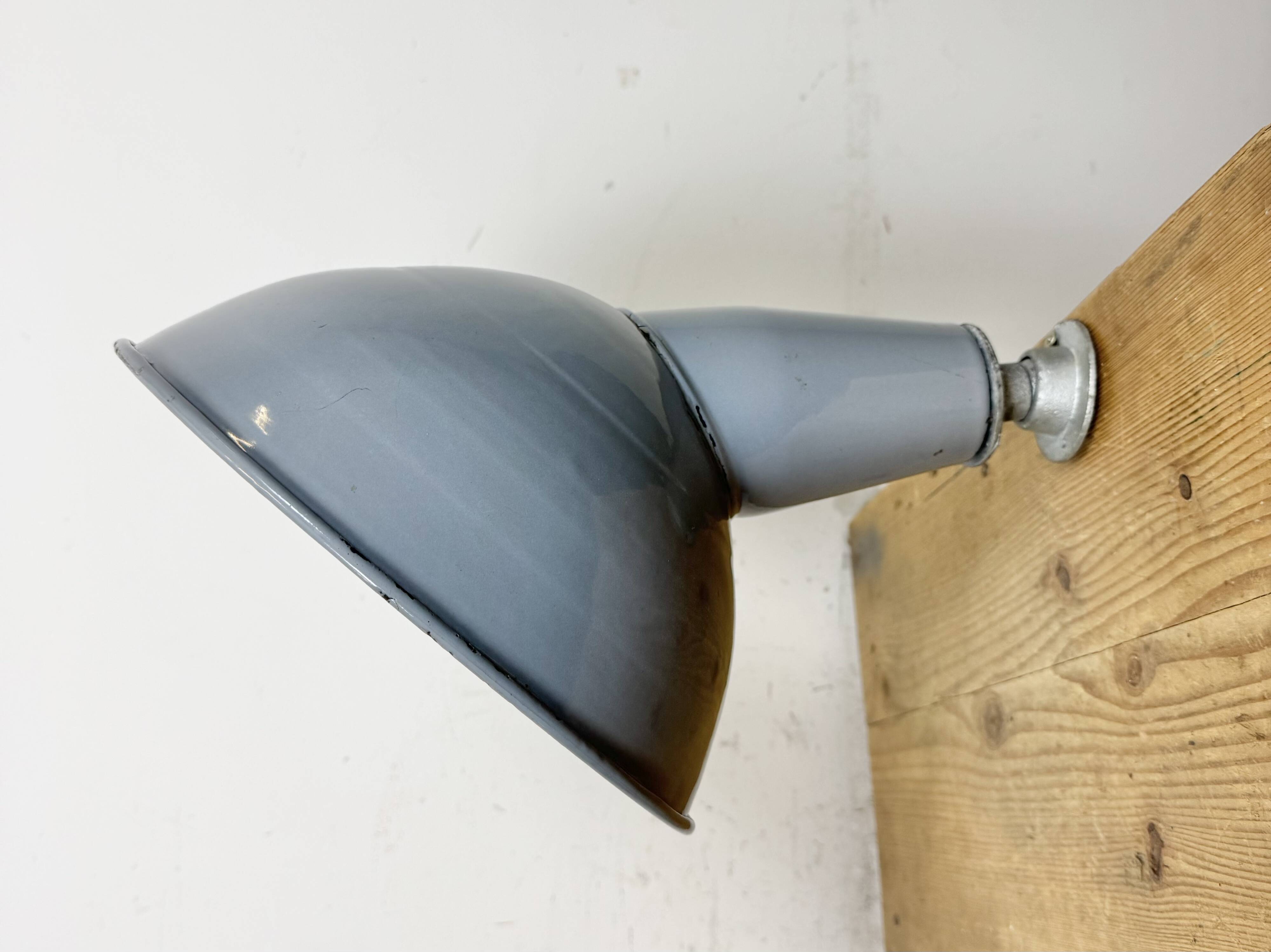 Industrial British Grey Enamel Factory Wall Lamp, 1960s