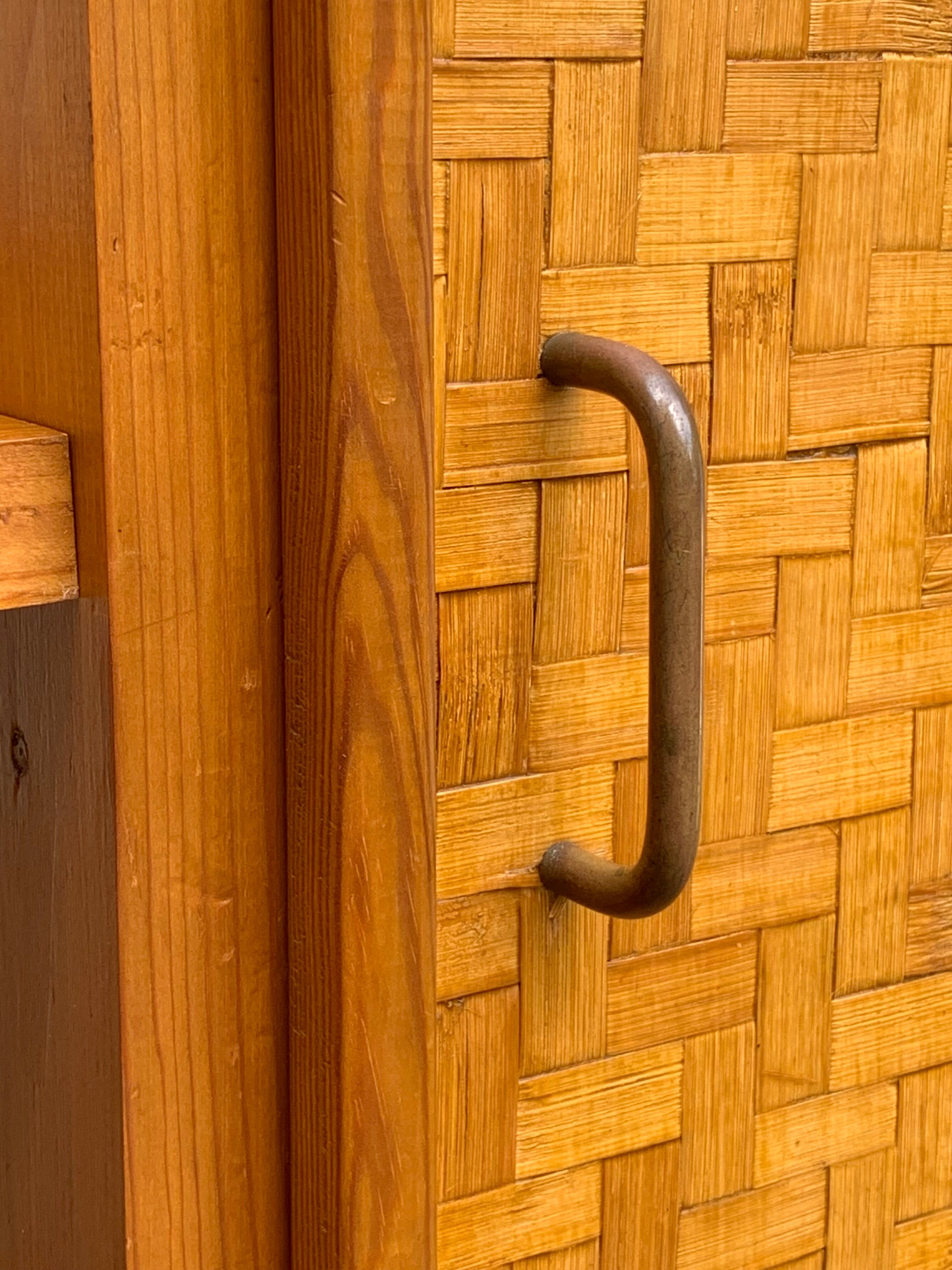 Bamboo cabinet woven and modular pine vintage 1960