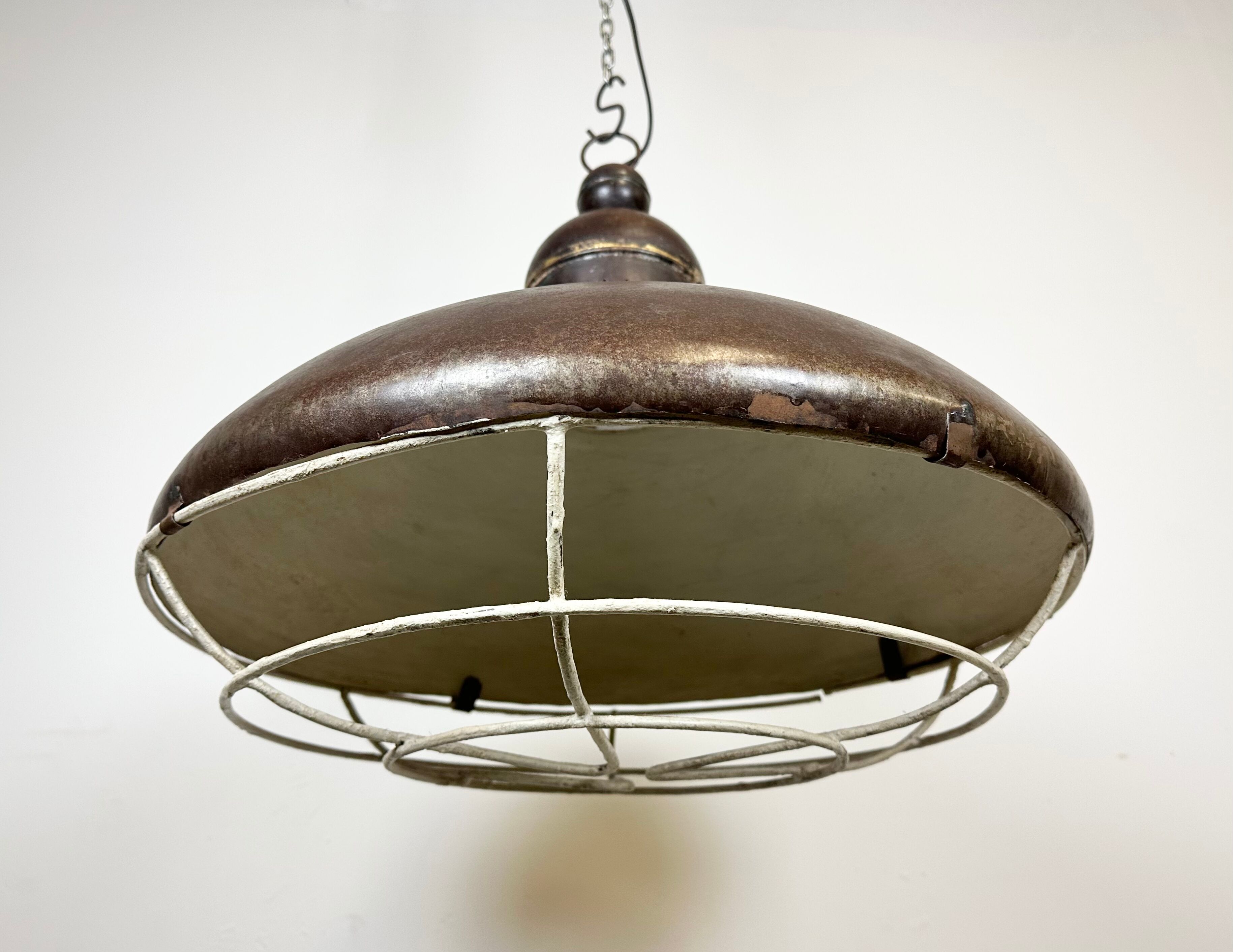 Large Brown Industrial Lamp with Iron Grid, 1960s