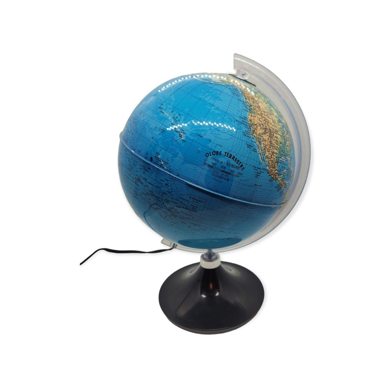 Globe terrestre rotatif lumineux 20cm made in Italy années 70