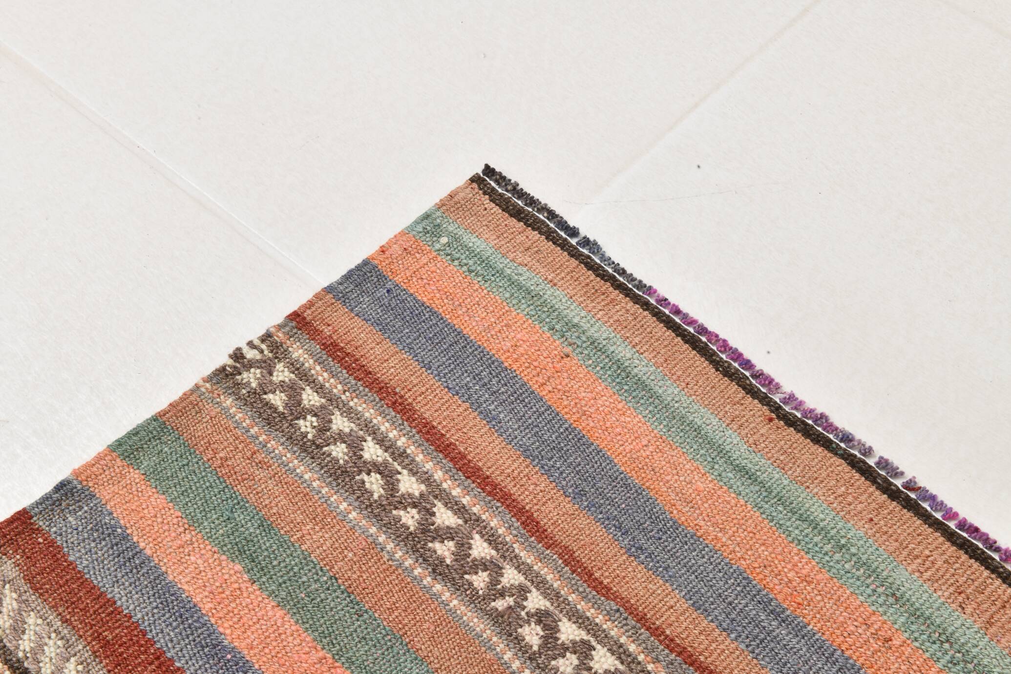 5x8 Orange Blue Striped Turkish Vintage Kilim Rug 170x245Cm