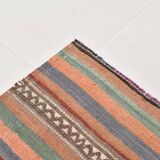5x8 Orange Blue Striped Turkish Vintage Kilim Rug 170x245Cm