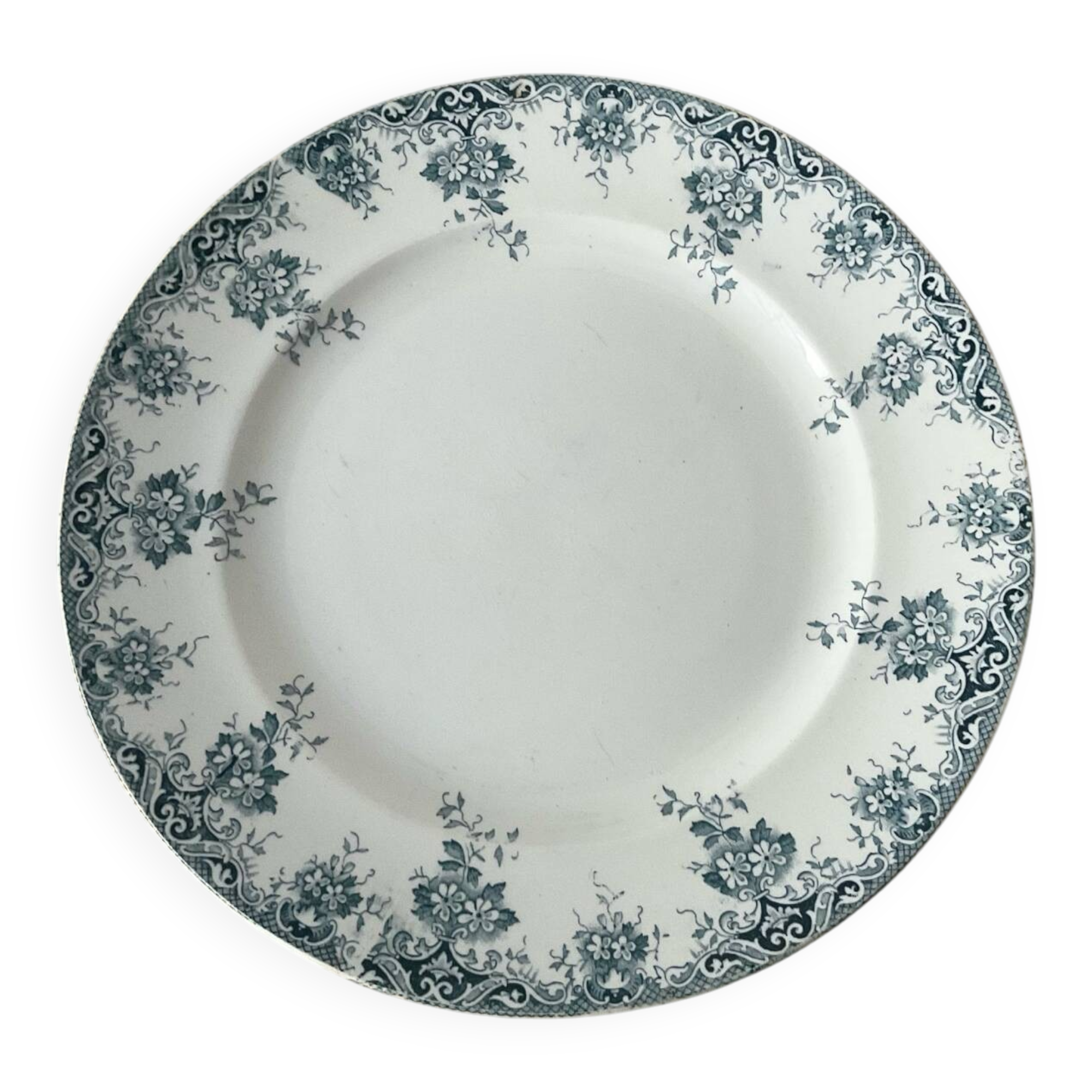 Large antique Saint Amand plate – Blue decorated earthenware – 29.5 cm