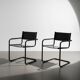Pair of Cantilever armchairs in leather and black tubular - 1970s