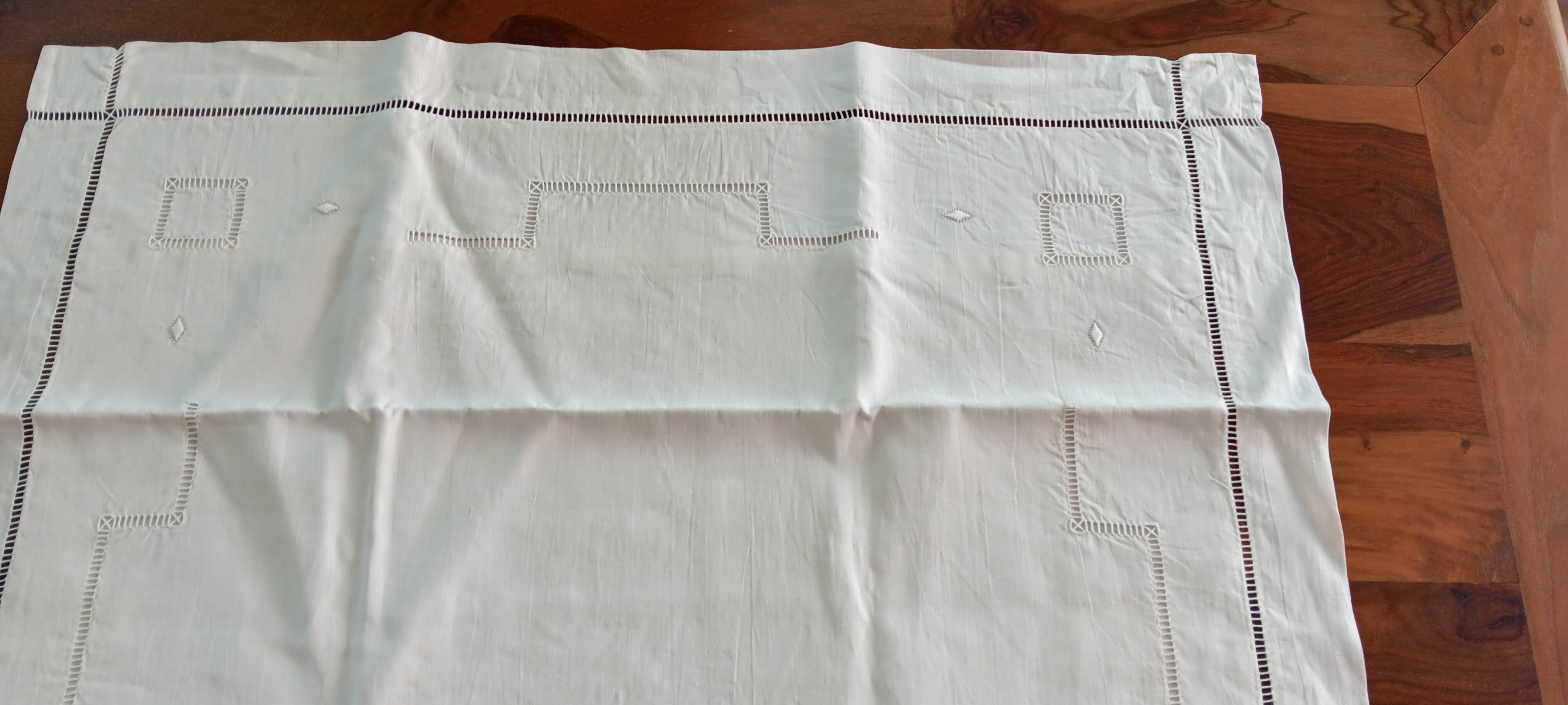 Large vintage white linen embroidered pillowcases (set of 2)