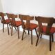 Chaises de salle à manger tyroliennes vintage : lot de 4, assise en tissu rouge, années 1970