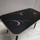 Table basse pieds compas plateau verre vintage 50/60