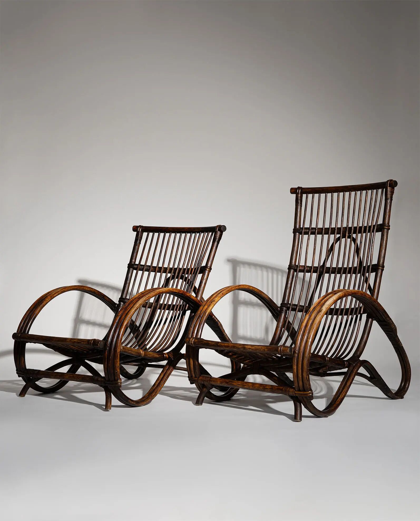 Pair of Sculptural Dutch Rattan Lounge Armchairs, Mid-Century Modern, 1960s