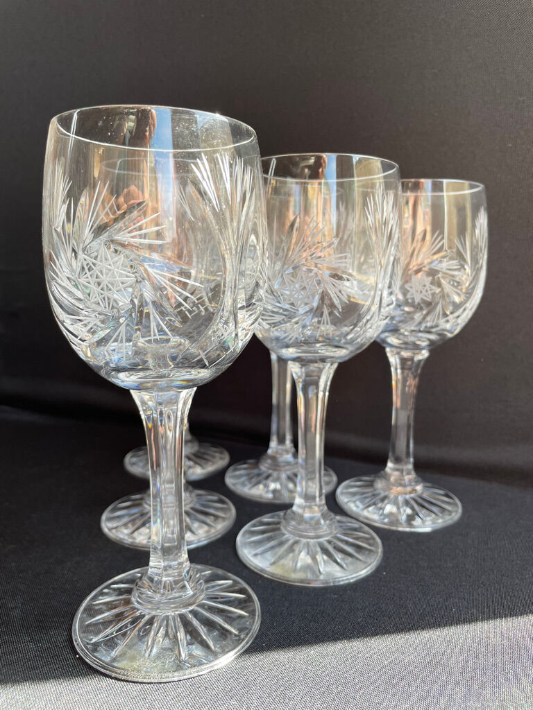 Cristal de Bohème - Verres à eau ou à vin (6) - Moderne milieu de siècle - Cristal taillé main