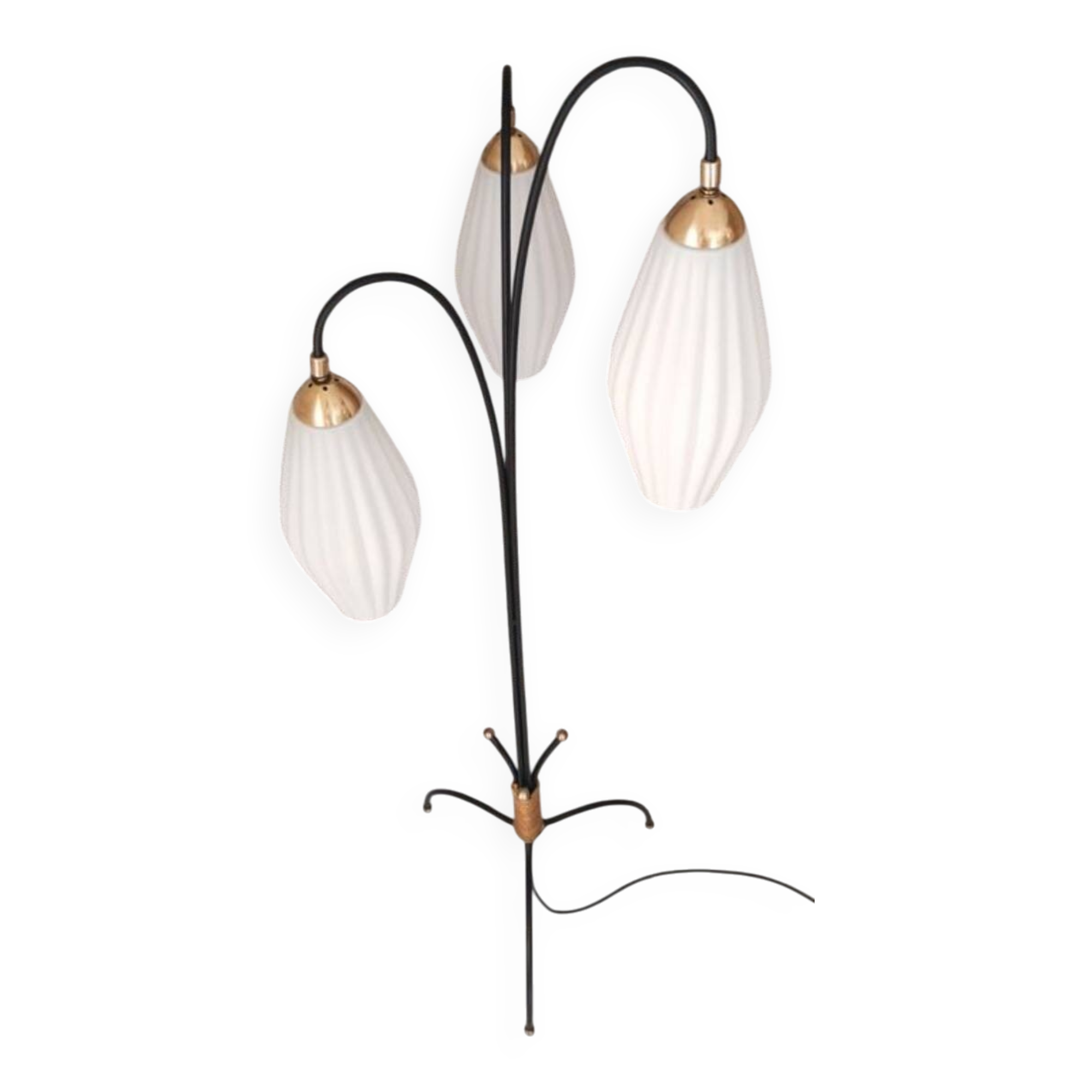 Lampadaire vintage 1960 verre opaline plissé et fer forgé