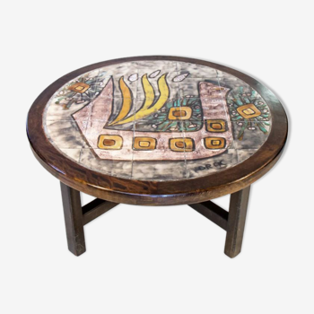 Table basse signée Drac, céramique de Vallauris 1960