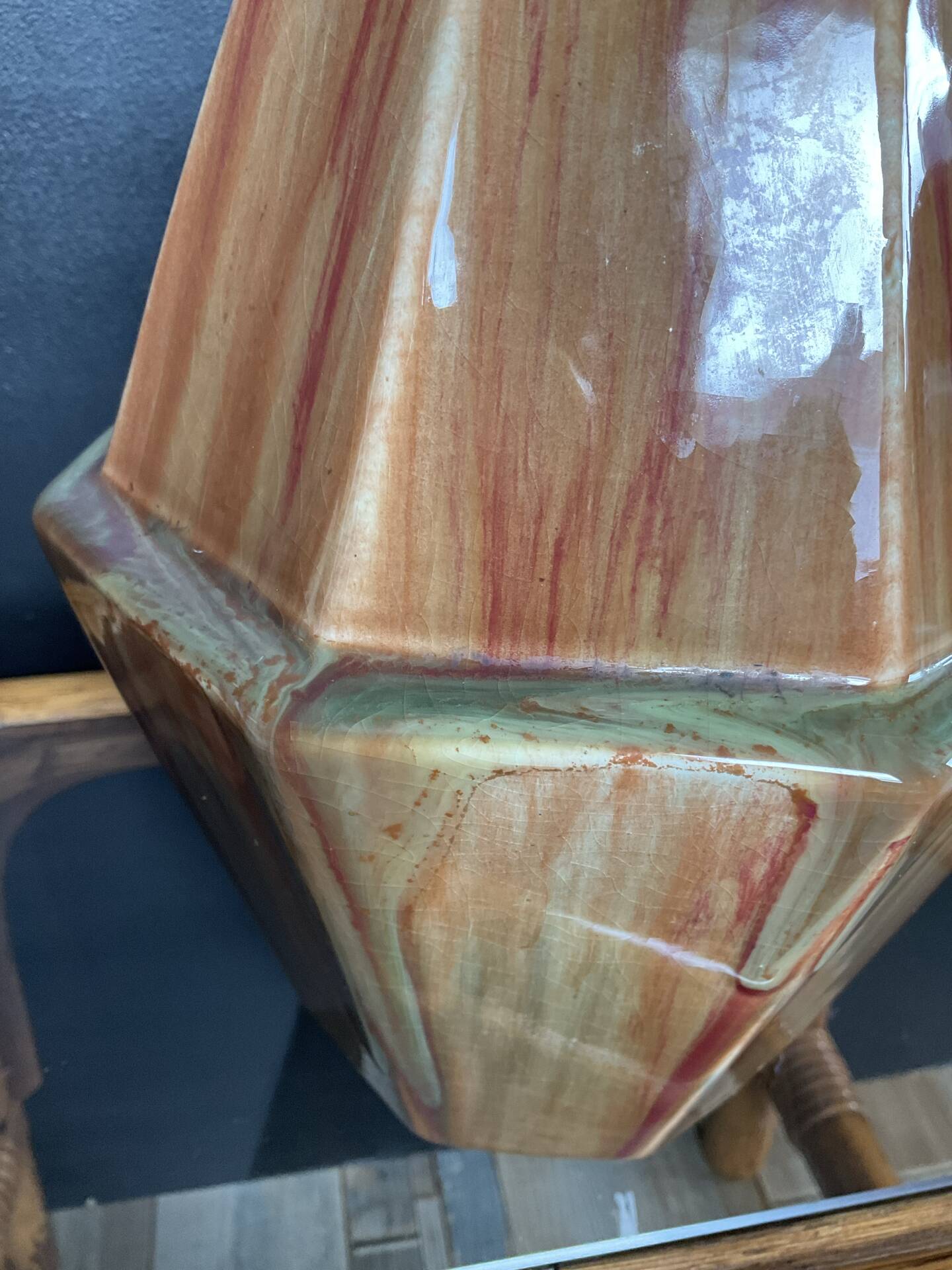 Vase Art Déco octogonal en grès émaillé