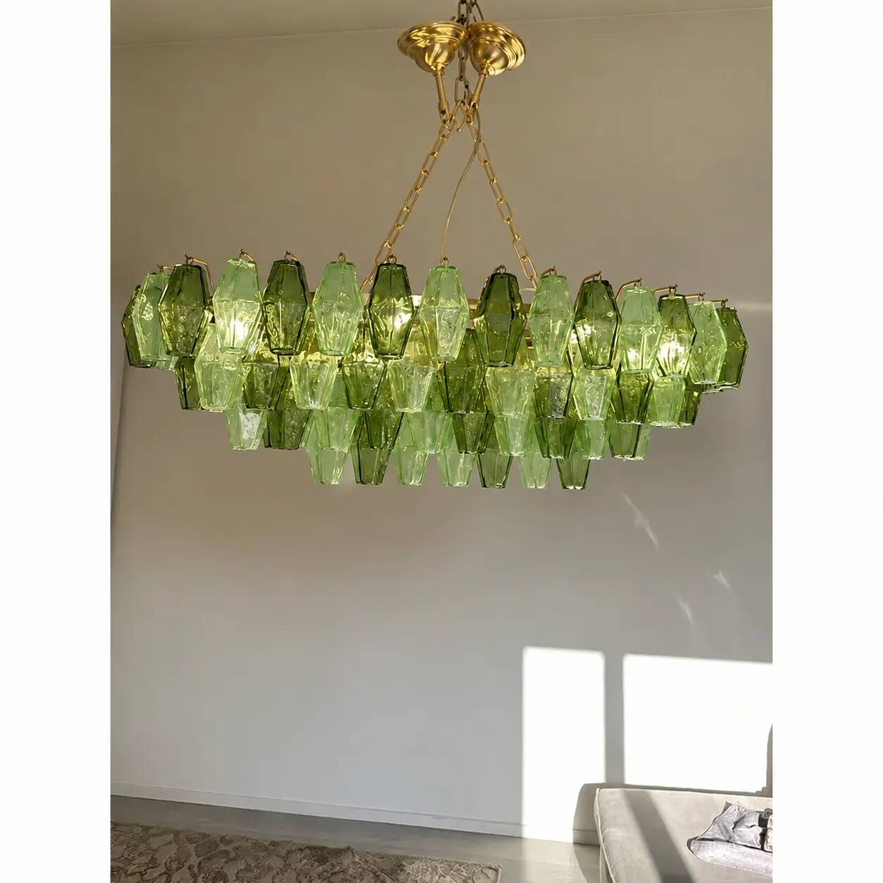 Contemporary Light and Dark Green “Poliedri” Murano Glass Chandelier by Sim