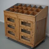 Meuble de mercerie hollandais vintage en pin et verre