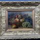 Peinture à l'huile nature morte aux fruits pêches et raisons, panier tressé, signé DURET