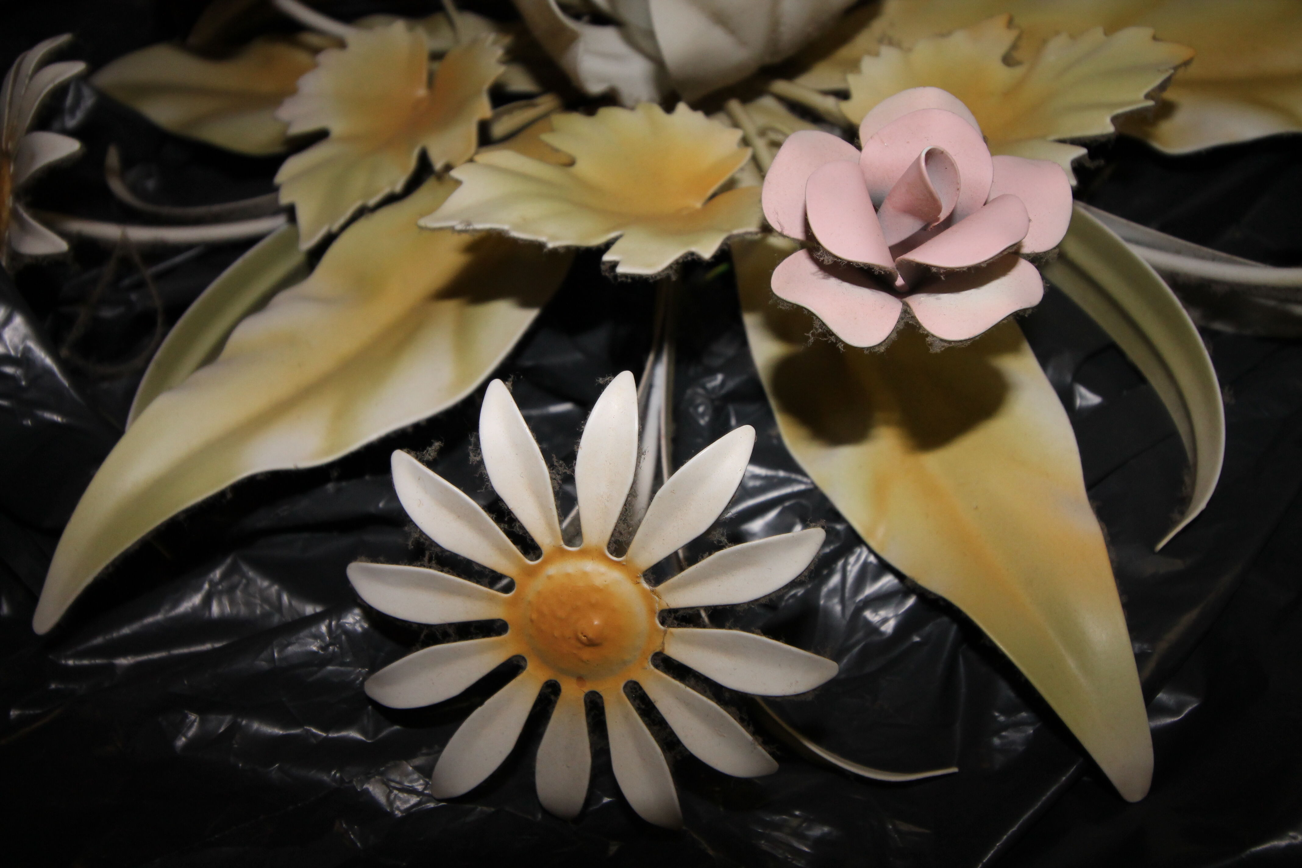 Vintage metal ceiling light painted with floral decoration