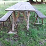 Ensemble vintage guinguette table avec 2 bancs