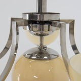 Art Deco 6-flamming Nickel-plated Chandelier, 1930s, Restored
