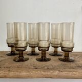 6 smoked glass flutes