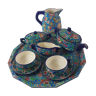 Longwy head-to-head tea service and enamel pitcher