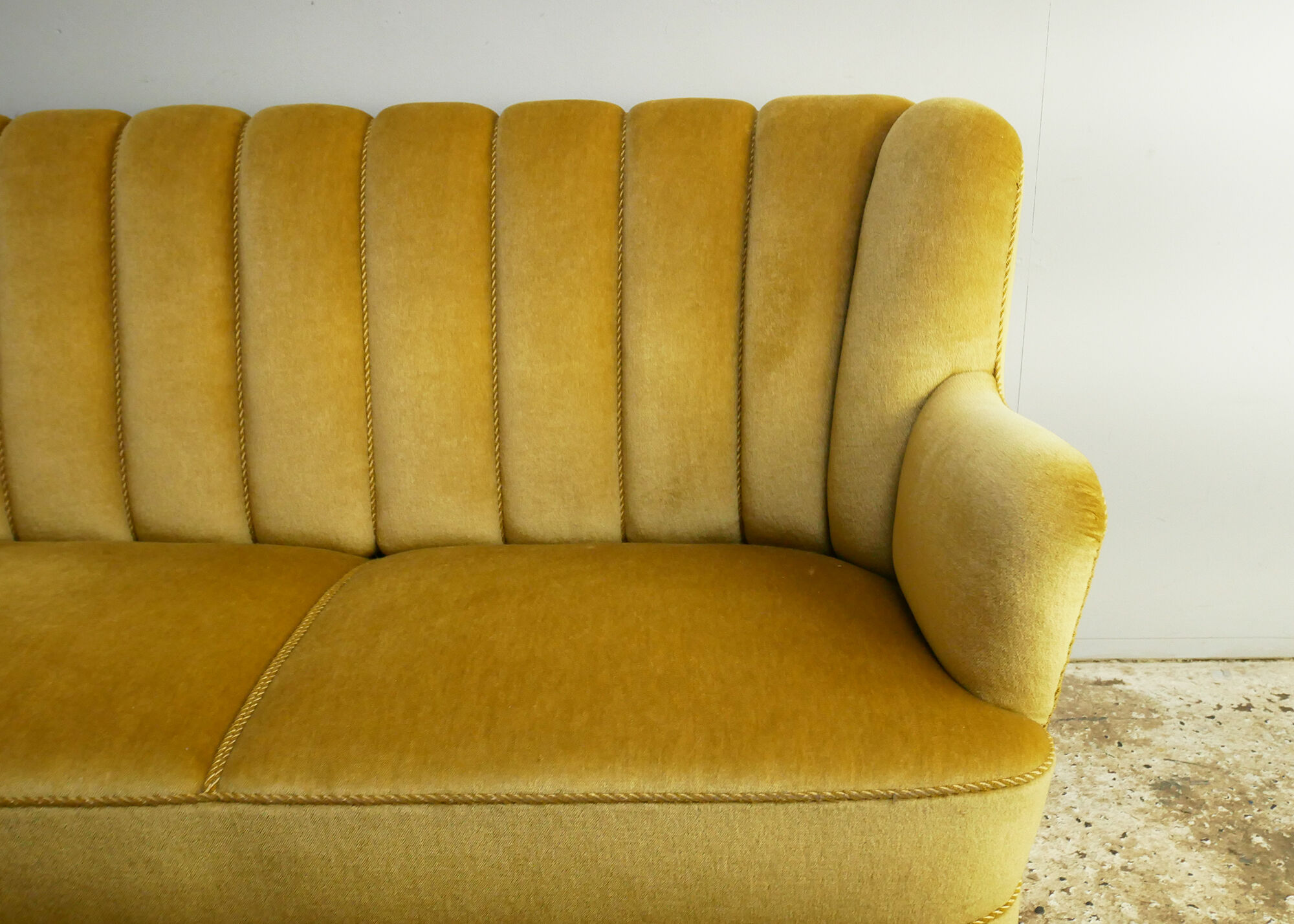 1930’s danish art deco 3 seat yellow velour sofa