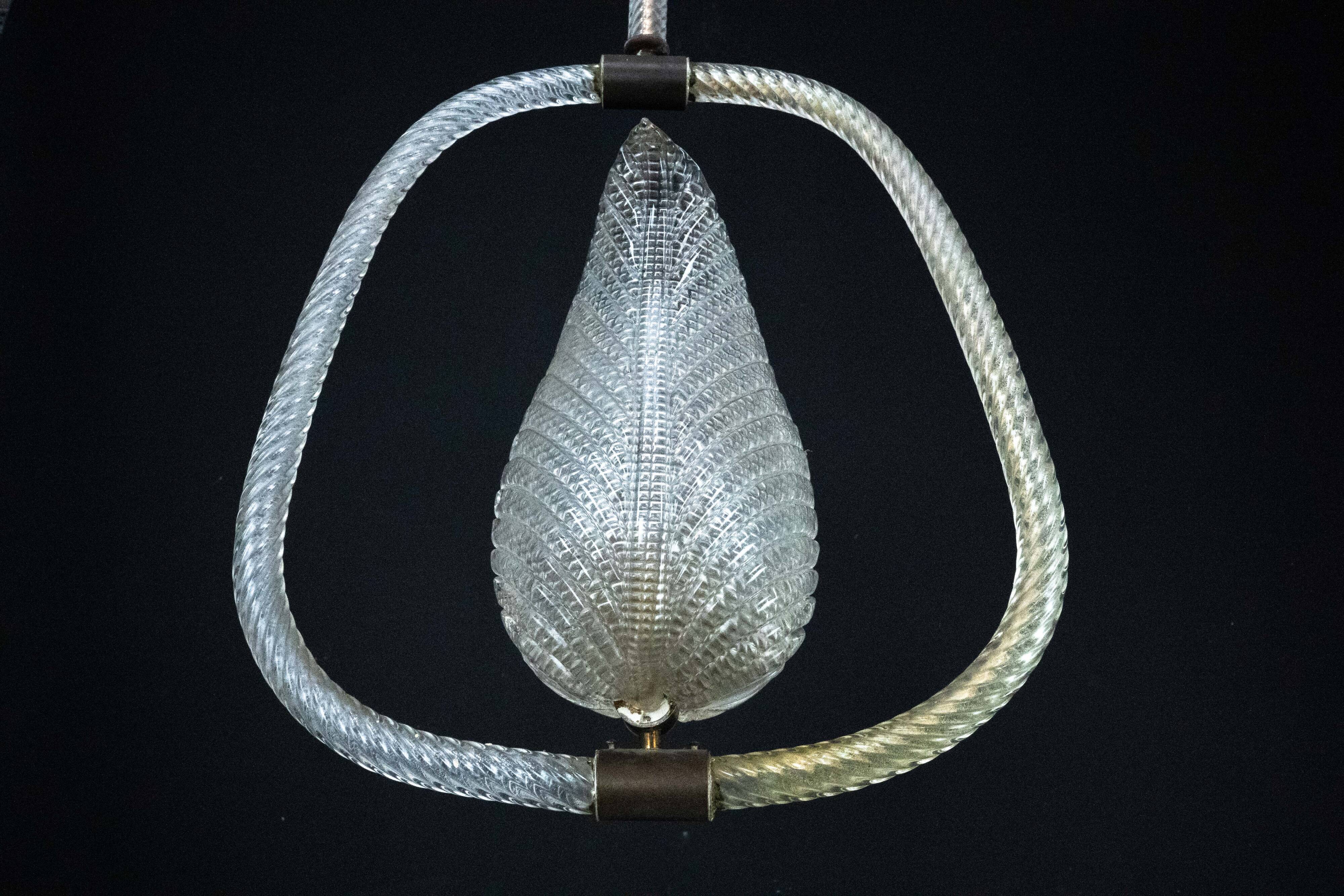 Ercole Barovier Murano glass chandelier. Italy 1940s