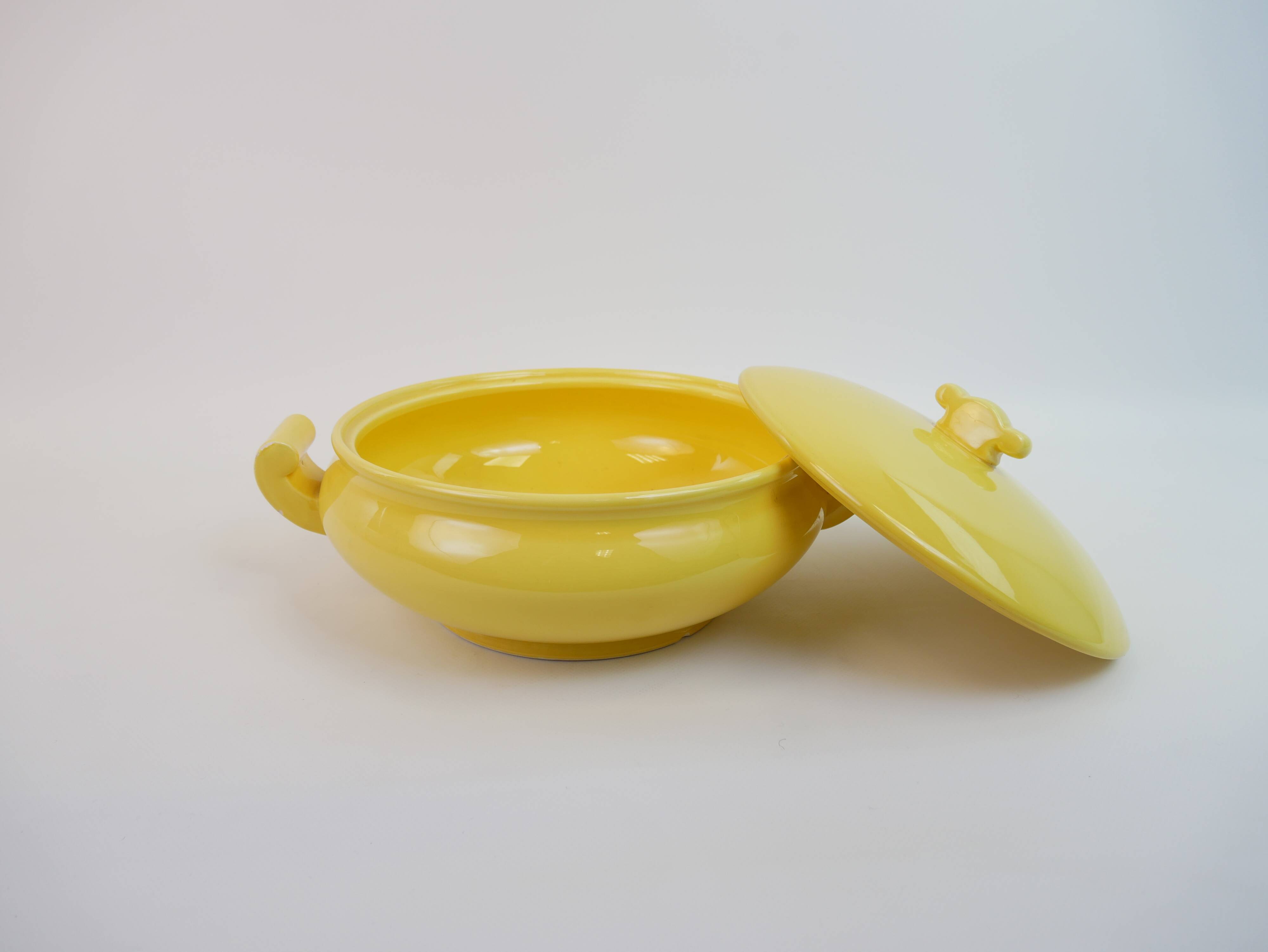 Large yellow modernist soup tureen