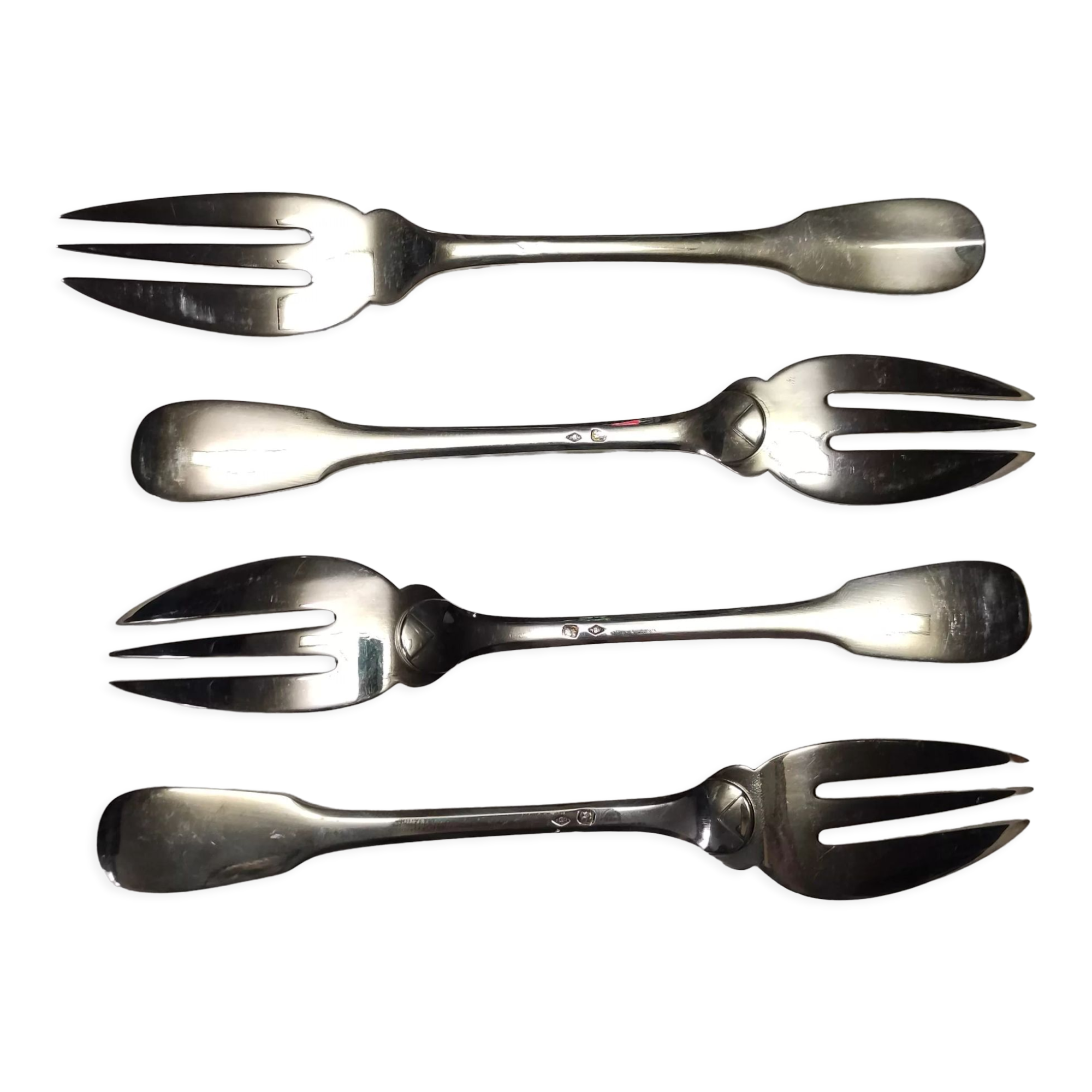 Set of 4 cake forks in solid silver