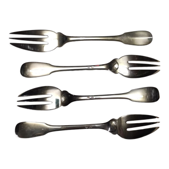 Set of 4 cake forks in solid silver
