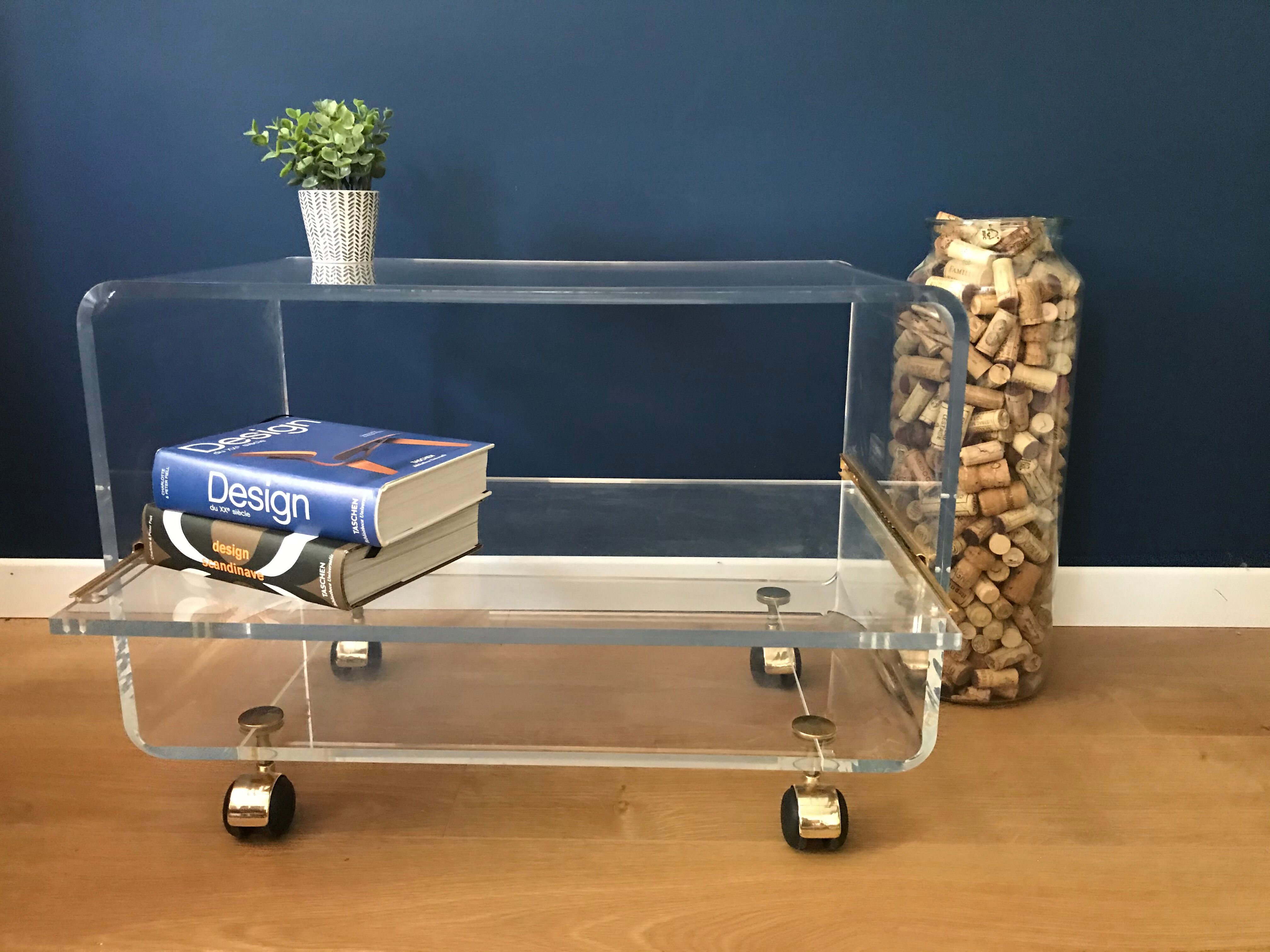 Altuglass roller TV table/furniture by David Lange with sliding tray