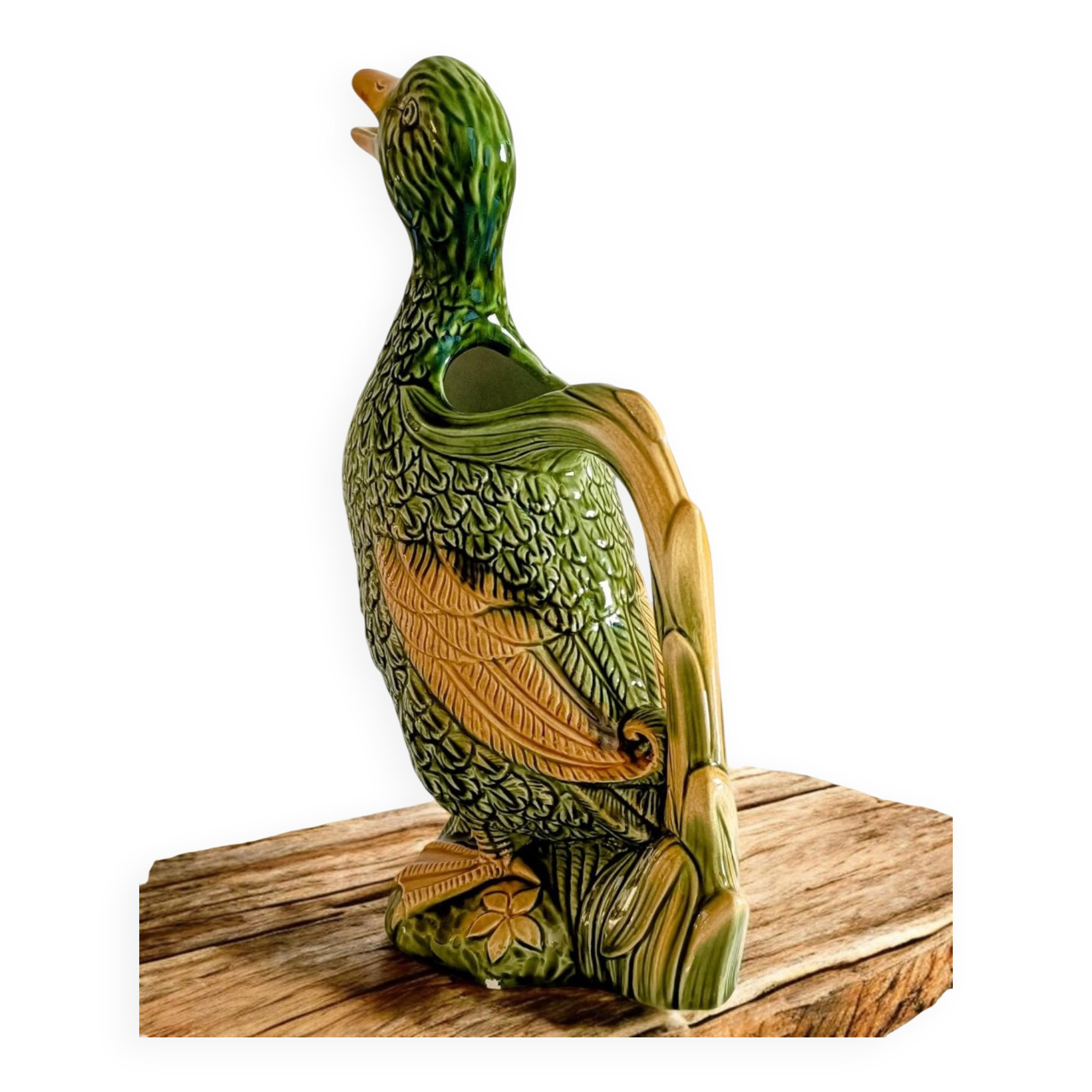 Majolica Duck Pitcher by Keller & Guérin, France, Art Nouveau, 1890