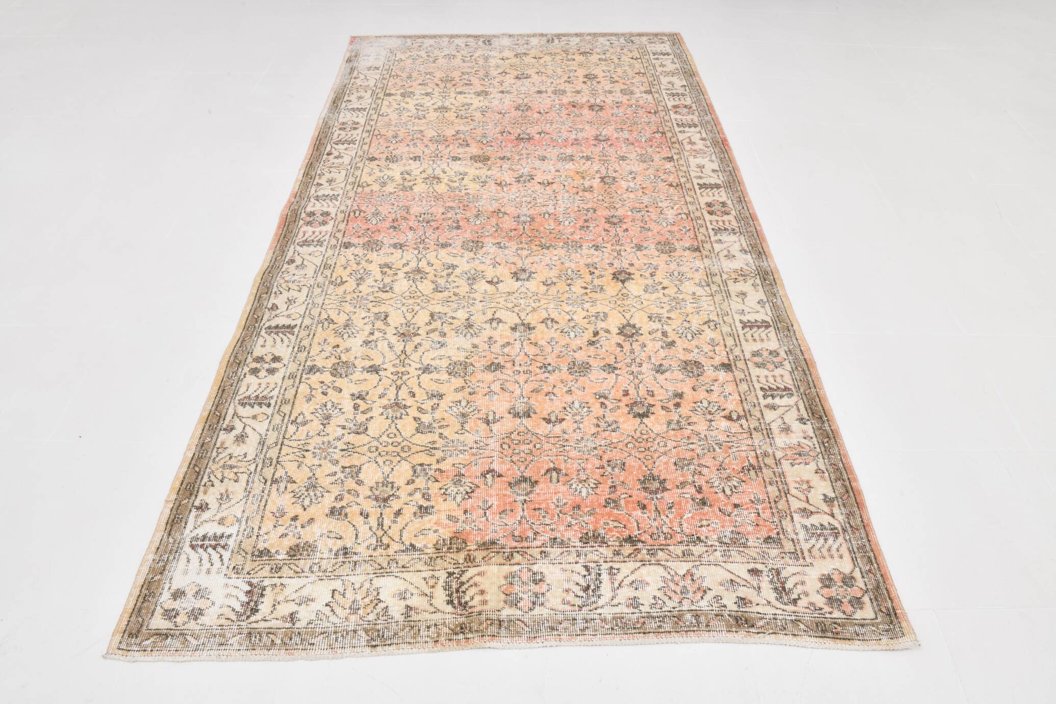 5x9 Bordered Floral Turkish Vintage Area Rug, 159x290Cm