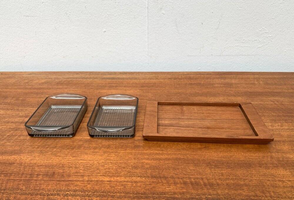 Plateau danois en teck du milieu du siècle avec verres de Lüthje Wood, lot de 3