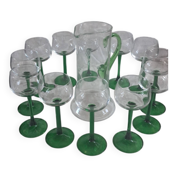 Carafe et 12 verres Service vin d'Alsace