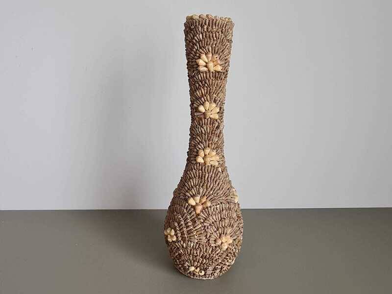 Vintage French shell vase 1960s brutalist coastal decor