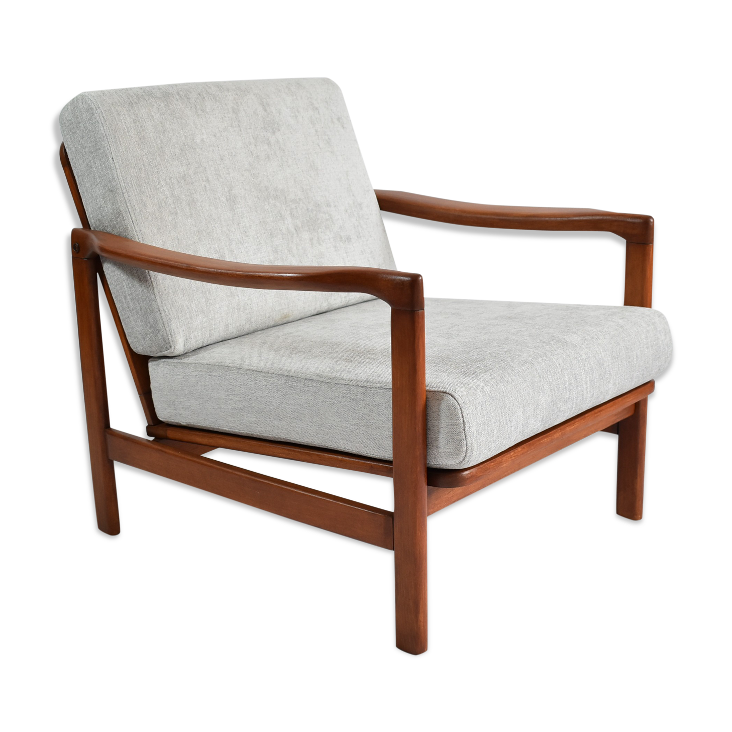 Fauteuil scandinave original des années 60, designer Z. Baczyk, couleur grise délicate, bois de teck