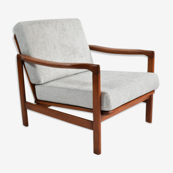 Original scandinavian armchair 60s, designer Z. Baczyk, delicate grey color, teak wood