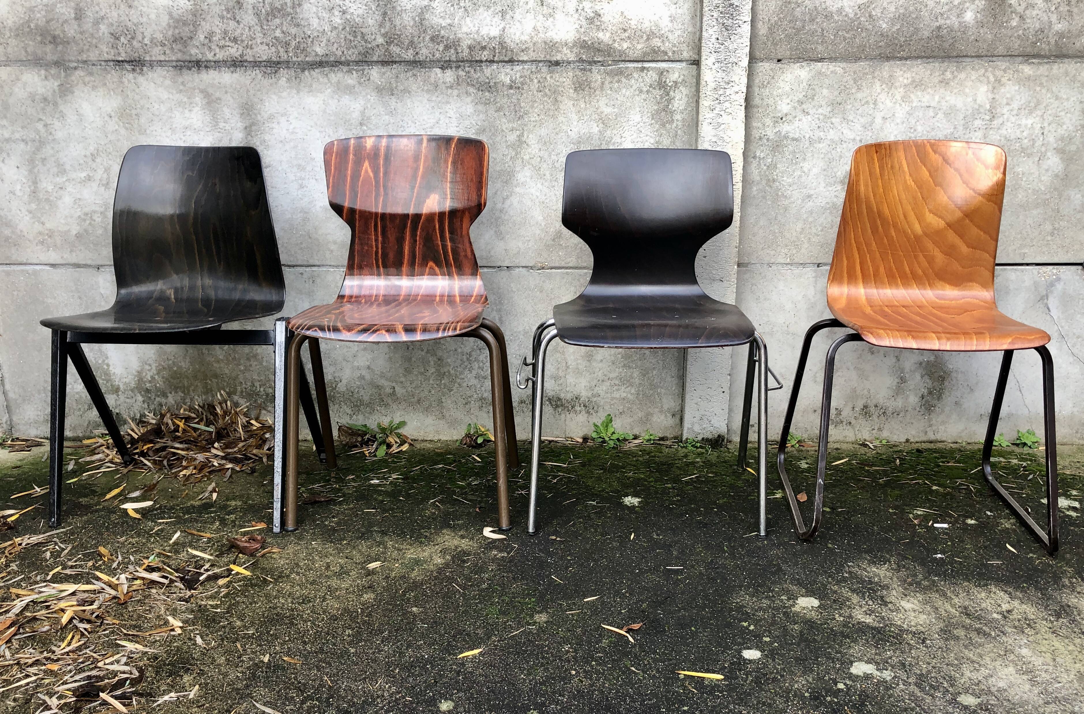 Set of 4 mismatched Dutch vintage chairs - Galvanitas, Eromes, Flottoto