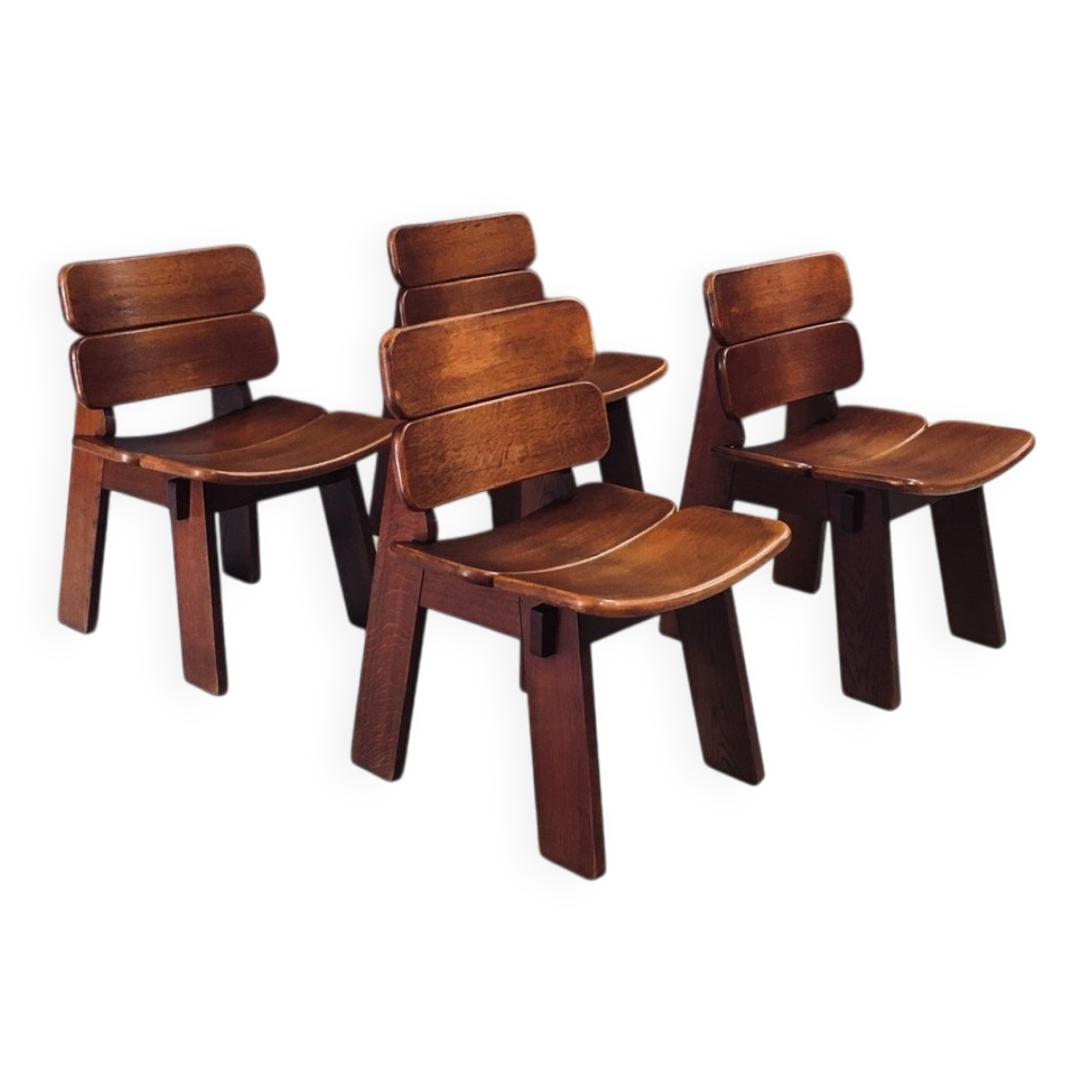 Constructivist Oak Dining Chairs, Belgium, 1960s, Set of 4