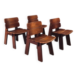 Constructivist Oak Dining Chairs, Belgium, 1960s, Set of 4