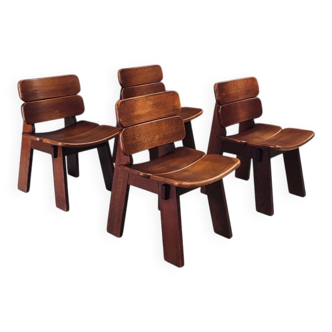 Constructivist Oak Dining Chairs, Belgium, 1960s, Set of 4