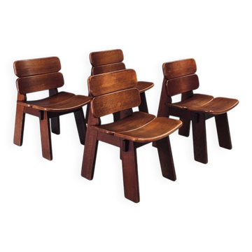 Constructivist Oak Dining Chairs, Belgium, 1960s, Set of 4
