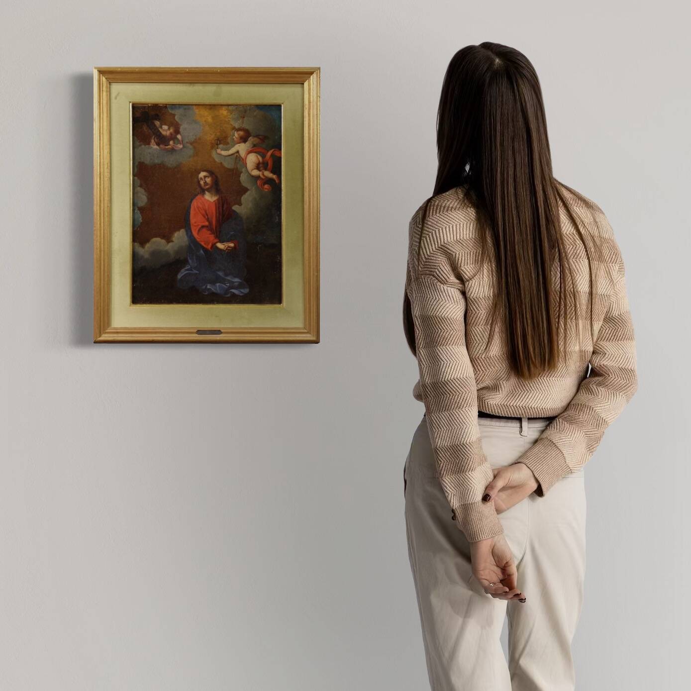 Antique Italian painting Christ with angels from the 17th century