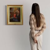 Antique Italian painting Christ with angels from the 17th century